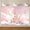 AOFOTO 8x6ft Princess Pink Castle Backdrop Floral Castle Backdrop for Photography Moon Clouds Flowers Fantasy Fairy Tale Party Decoration Banner Girls Newborn Baby Shower Birthday Photoshoot Props