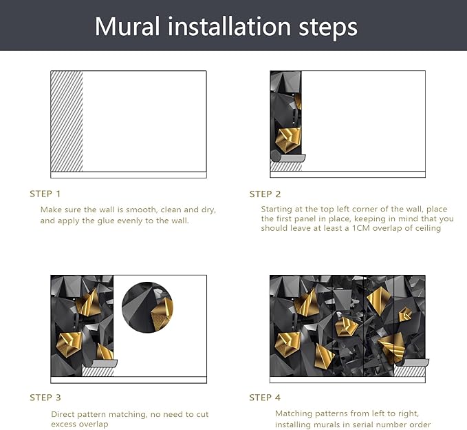 PYFFYP- 3D Grey and Gold Geometric Wallpaper Wall murals for Bedroom(Not Peel and Stick)