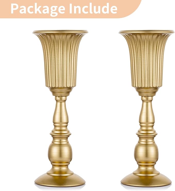 Nuptio Pcs of 2 Metal Trumpet Vase Elegant Wedding Centerpieces Vase for Party Decoration, 31.9cm/12.56" Tall Artificial Flower Arrangements for Anniversary Ceremony Gold