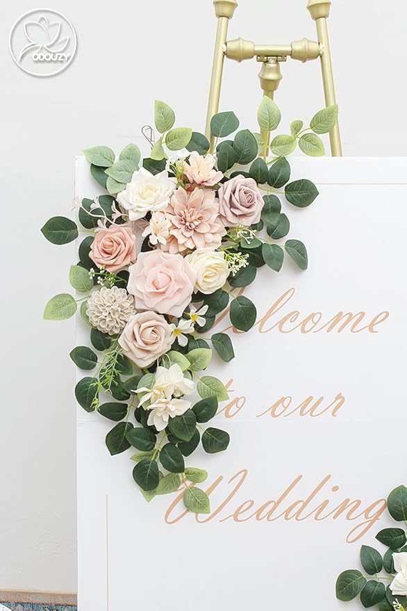 Pack of 2 Wedding Arch Decorations Artificial Hanging Flowers Floral Swag for Wedding Welcome Sign Backdrop Balloon Arch Home Party Bridal Ceremony Reusable (Pink)