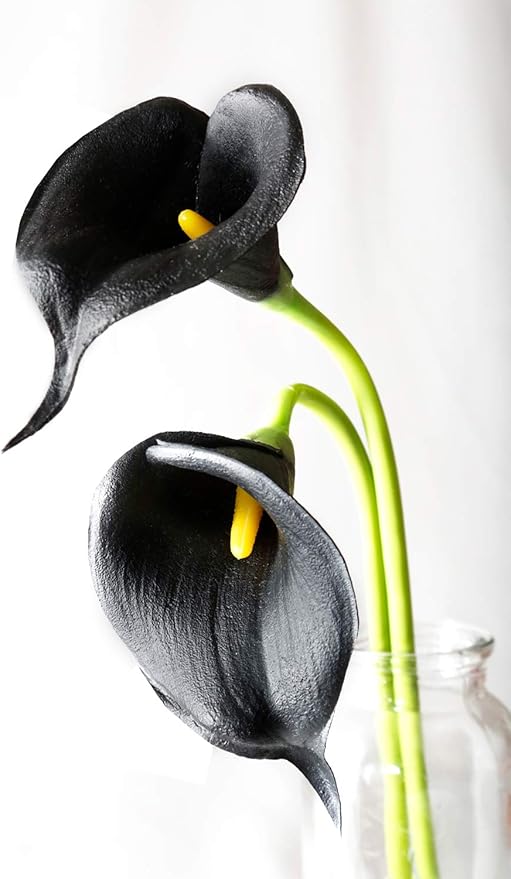 DuHouse 20Pcs Artificial Calla Lily Flower Real Touch Latex Flowers for DIY Wedding Bouquet Party Home Decor (Black)