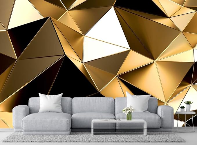 Golden 3D Geometric Lines Wallpaper - Large Wall Murals, Sofa & TV Wallpaper (Non-self-Adhesive)