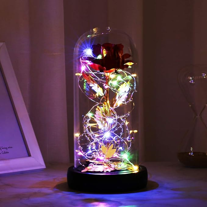 Beauty and The Beast Rose, Birthday Gifts for Women, Glass Dome Glowing Rose, Eternal Rose Blessing Christmas Flowers Gift for Mother,Grandmother,Wife, or Girlfriend