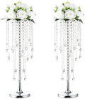 21.6in Wedding Center Stand, Silver Metal Flower Holders Centerpiece Vase with Crystal 2-Piece Charming Candle Holder,for Reception Tables Décor Wedding Anniversary Party Centerpieces
