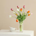 Artificial Flowers 15pcs Fake Tulips Real Touch, Faux Latex Tulips Flowers with Gift Box Soft Faux Tulips Bouquets Arrangements for Party Wedding Home Room Decoration(3 Colors)