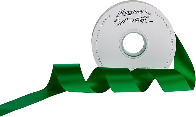 Humphrey's Craft 1-1/2 Inch Double Faced Satin Ribbon - Continuous 50 Yards Fern Green Thick Satin Ribbon for Crafts, Gifts Wrapping, Decoration Christmas Tree, DIY Bows, Sewing.