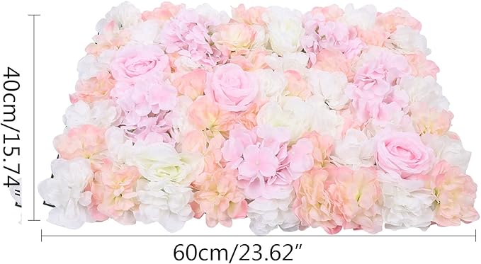 Flower Wall Panel Floral Backdrop,10Pack Champagne Flower Wall Decor,Silk Rose Wall, Artificial Flower Backdrop Faux Flower Panel for Wedding (10PCS PINK1)