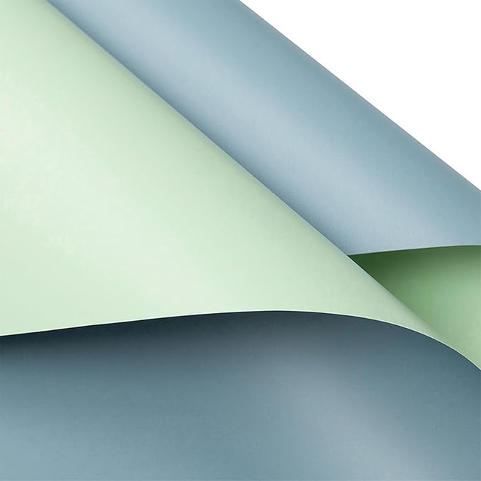LeZakaa 20 Sheets Flower Wrapping Paper - Waterproof Reversible Floral Bouquet Paper - Green Gray and Mist Blue Design for Baby Shower, Mother's Day, Parties, Birthdays, Weddings