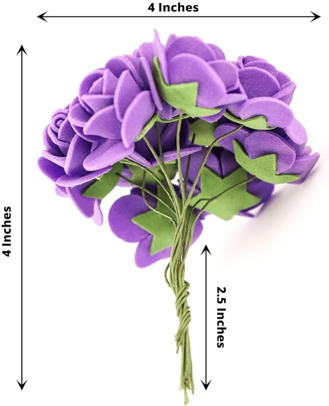 Efavormart 48 Roses | 4" Tall Purple Real Touch Artificial DIY Foam Rose Flowers with Stem, Craft Rose Buds