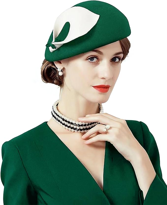 ORIDOOR Women Vintage 100% Wool Felt Flowers Bucket Cloche Bowler Hat Church Wedding Beret Hat