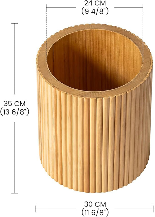13.8" Tall Solid Wood Floor Vase for Living Room Decor – Handcrafted Rustic Wooden Vase with Natural Wood Strips, Farmhouse Boho Home Decor for Bedroom, Office, Dining Table Centerpiece