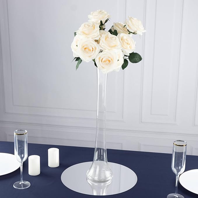 Efavormart 6 Pack Clear Heavy Duty Eiffel Tower Glass Vases with Round Base, Tall Skinny Flower Bud Vase Centerpieces - 20"
