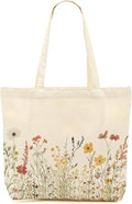 Aesthetic Floral Canvas Tote Bag for Women with Pocket, Tote Bags for Grocery Shopping Travel Christmas Birthday