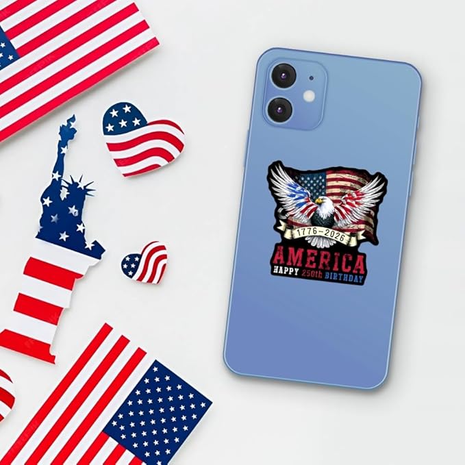 HANDICHI Design 5-Pack 4 Inch America 250th Birthday Stickers (1776–2026), Waterproof Patriotic Eagle & Flag Vinyl Decals