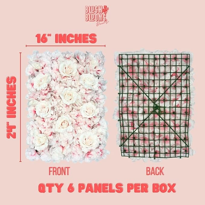 Flower Panels for Flower Wall (6 Pack) 24 Inch by 16 Inch Each | Flower Wall, Backdrop, Weddings, Event Decor, and Bridal & Baby Shower (Gradient White and Pink)