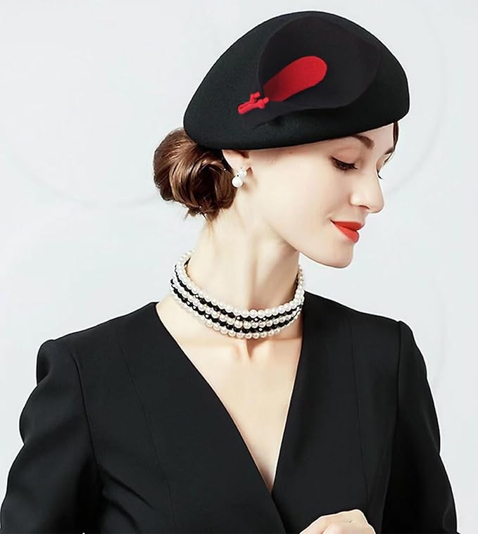 ORIDOOR Women Vintage 100% Wool Felt Flowers Bucket Cloche Bowler Hat Church Wedding Beret Hat