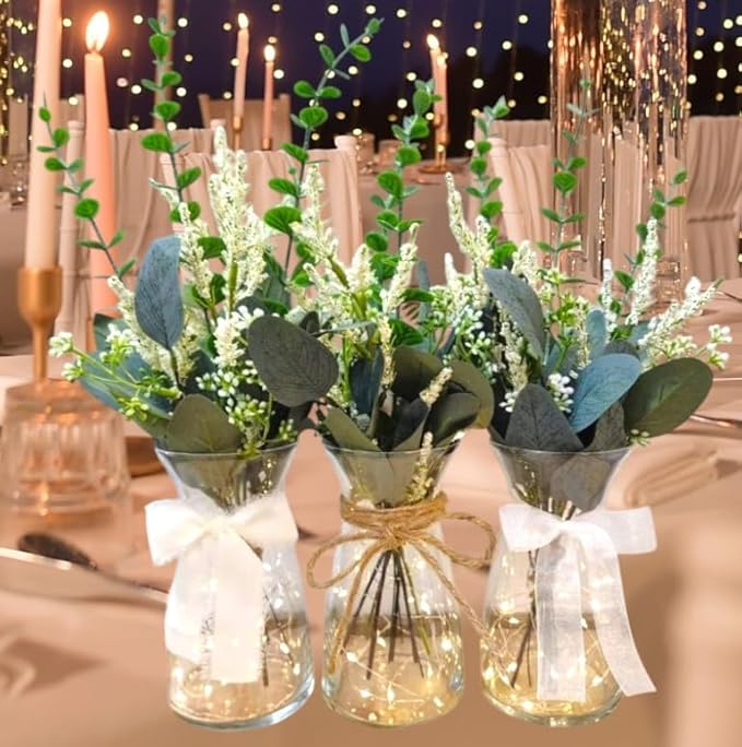 50pcs Eucalyptus Leaves Simulate Green Plants, Wedding Home Office Center Flower Decoration, DIY Vase Flower Arrangement, Stems, Leaves, Fruits (Eucalyptus Leaves with Fruits)