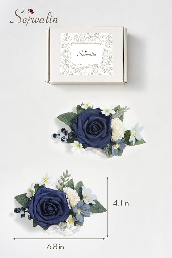 Serwalin 2Pcs Dark Blue Wrist Corsage for Wedding, Corsages Wristlet for Bridesmaid Mother Grandmother, Artificial Flowers for Prom Ceremony Anniversary