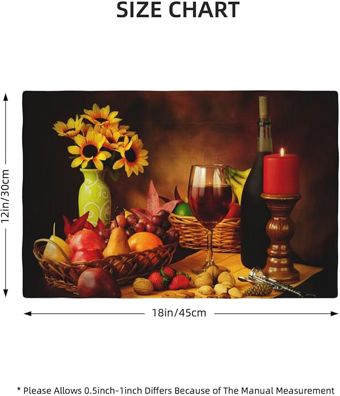 Wine Placemats Set of 4 Red Wine Flowers Fruits Romantic Evening Linen Placemat Indoor Outdoor Party Home Desktop Kitchen Dining Room Decoration 12x18 Inch