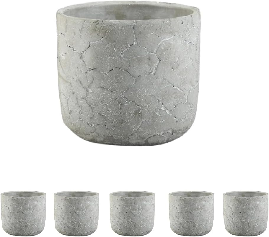 Serene Spaces Living CrackleStone Rustic Cement Vase, Decorative Planter with Cracked Texture, Perfect for Succulents, Small Plants, or Floral Arrangements, 7" Diameter & 6" Tall, Pack of 6