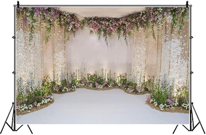 AOFOTO 10x8ft Wedding Backdrop Romance Archway Bridal Shower Flowers Wall Curtain Cradle Ceremony Banner Background for Photography Vinyl Anniversary Birthday Party Decoration Photoshoot Studio Props