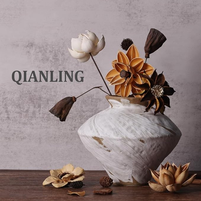 Wabi Sabi Vintage Vase, 6.1" Tall Wabi Sabi Decor Rustic Farmhouse Pottery Vase for Centerpiece, White Textured Pottery Flower Vase for Home Decorative, Table, Living Room, Bedroom, Bathroom, Kitchen