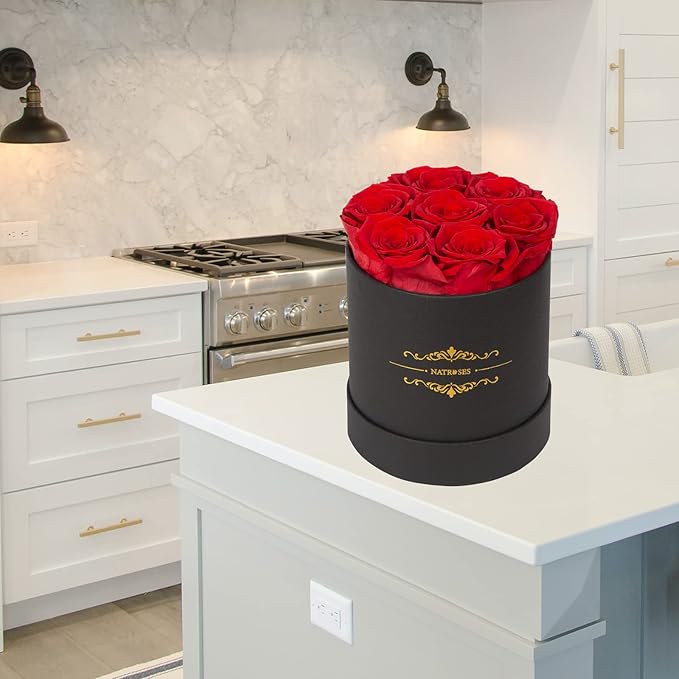 NATROSES 7 Piece Preserved Roses in a Box, Preserved Flowers for Birthday, Flower Gifts for Mothers Day (Red)