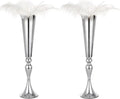 Set of 2 Versatile Metal Tabletop Flower Stands, Silver Dining Table Centerpiece Vases, 21.9" Tall Trumpet Vases for Wedding Birthday Ceremony Party Special Event Home Décor
