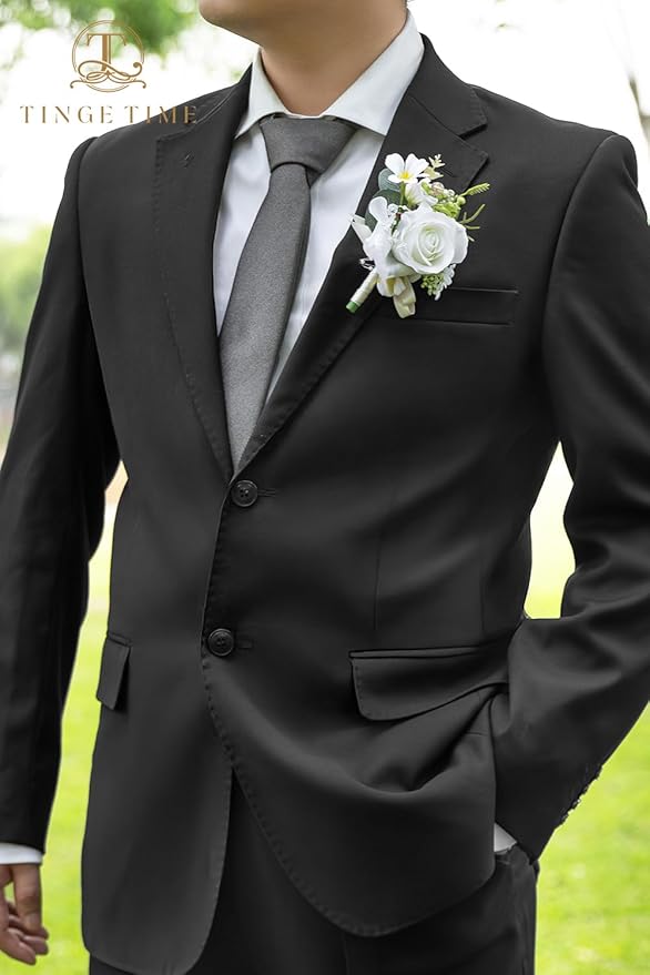 TINGE TIME Boutonniere for Men Wedding,Groom and Best Man Boutonniere for Weddings Ceremony Anniversary, Formal Dinner Party and Rustic Spring Wedding Marriage (10, IvoryWhiteRose)