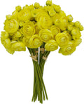24 Pcs Ranunculus Yellow Artificial Flowers 10.5", Mini Faux Silk Ranunculus with Stem, Fake Flowers for Home Decor Indoor Wedding Bouquets Centerpieces (Light Yellow)