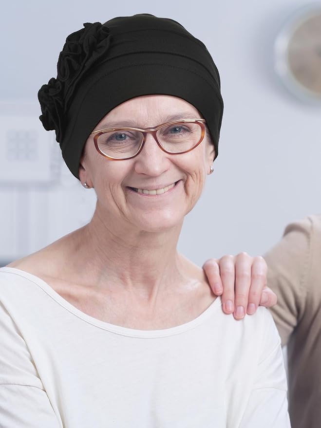 JenPen 6 Pcs Chemo Headwear for Women Stretchy Soft Turbans for Cancer Solid Beanie Flower Chemo Caps for Hair Loss