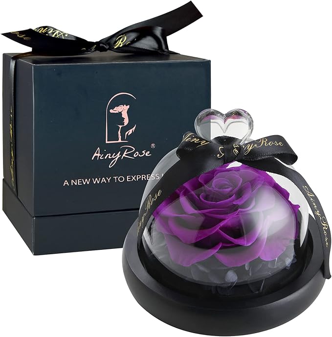 Rose Flower Birthday Gifts for Women Forever Preserved Real Rose in Glass Dome Gift Flower,Women Gifts Eternal Beautiful Heart Design for Her Valentines Day Mothers Day Christmas Anniversary Birthday