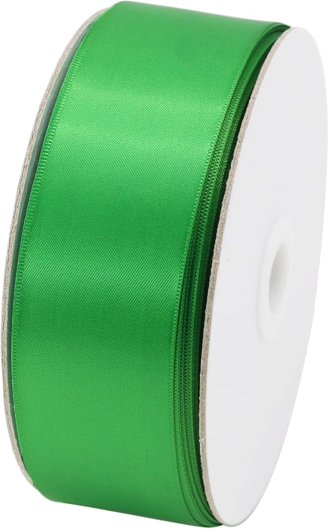 Green Double Faced Satin Ribbons 1-1/2 inch Flower Boutique Gift Wrapping Ribbon 1.5inch 50yards Fabric Silk Bow Ribbon for Valentine's Day & Mother's Day DIY Crafts Hair Headband-Sewing