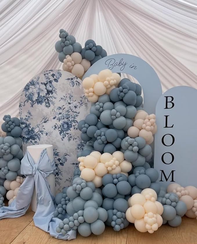 Arch Backdrop Cover Baby in Bloom Baby Shower Arch Stand Spandex Fabric Cover Blue Flowers Floral Pink Bows Girls Birthday Party Baptism Decorations (4X7.2ft,G-3856)