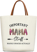 Canvas Tote Bag for Women, Important Stuff Bag with Leather Handle, Reusable Grocery Bags for Shopping Beach Travel