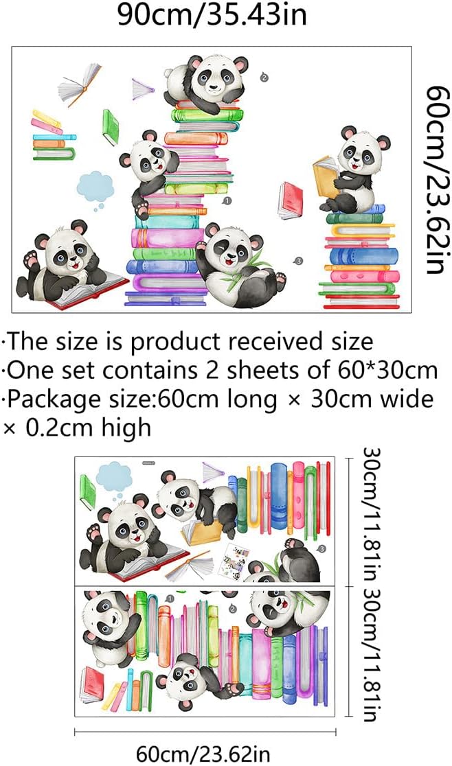 Panda Wall Decals Animals Reading Books Wall Stickers for Baby Nursery Kids Bedroom Classroom Wall Decorations