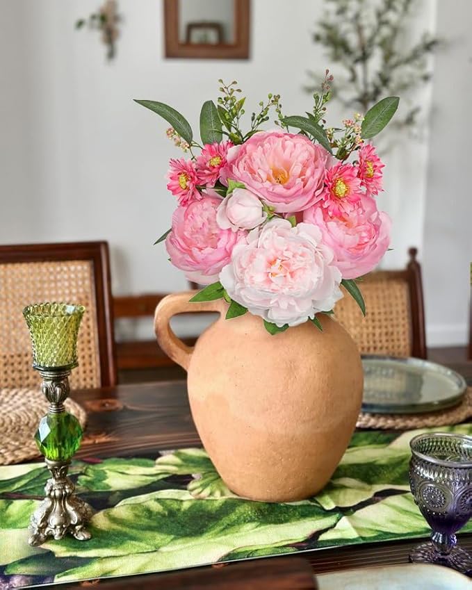 Hot Pink Flowers Artificial Peonies Silk Flowers with Stems 20PCS Realistic Fake Peony Daisies Long Faux Flowers for Vase Floral Centerpiece Arrangements Wedding DIY Bridal Bouquet Party Home Decor