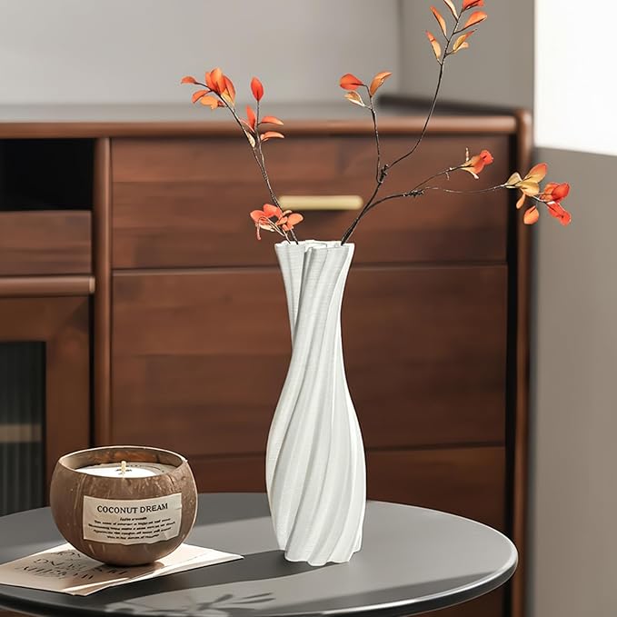 White Ceramic Decorative Vase, Nordic Modern Irregular Shape Flower Vase for Home Decor, Simple Artistic Centerpiece for Dining Table or Coffee Table