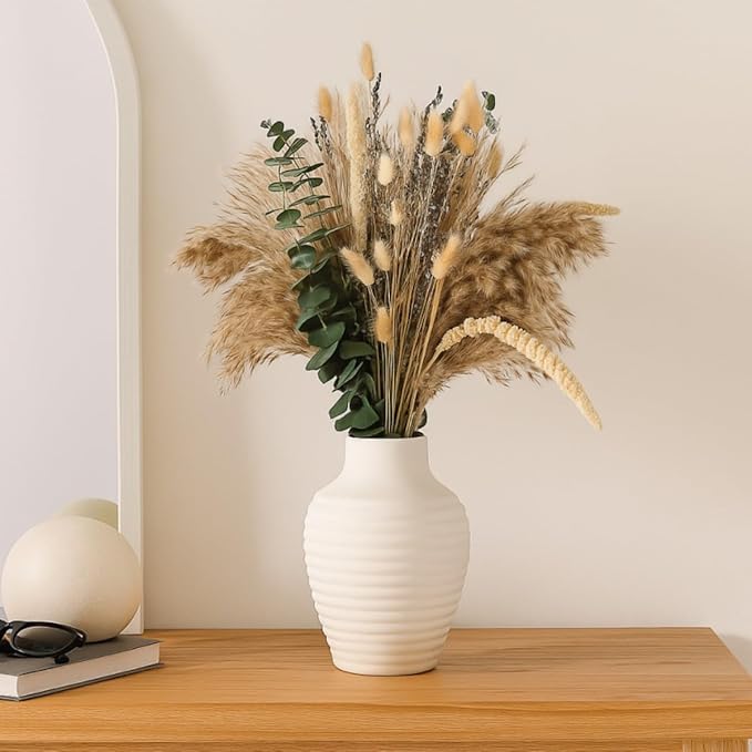 Musunny Dried Flowers Bouquet, 17" Dried Pampas Grass Decor Inc Lavender Eucalyptus DIY Floral Arrangements for Home Office Decoration,Wedding centerpieces