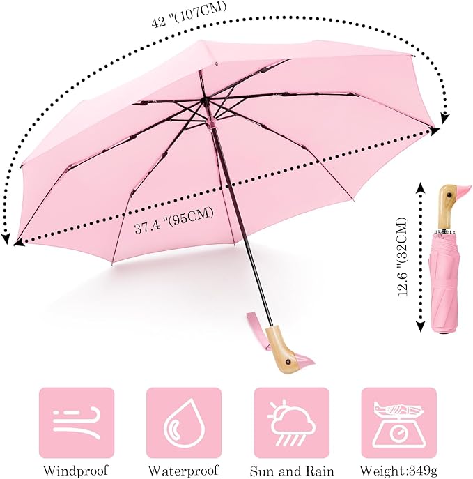 Cute Duck Handle Umbrella - Compact Travel Yellow Duck Head Umbrella for Adults and Girls