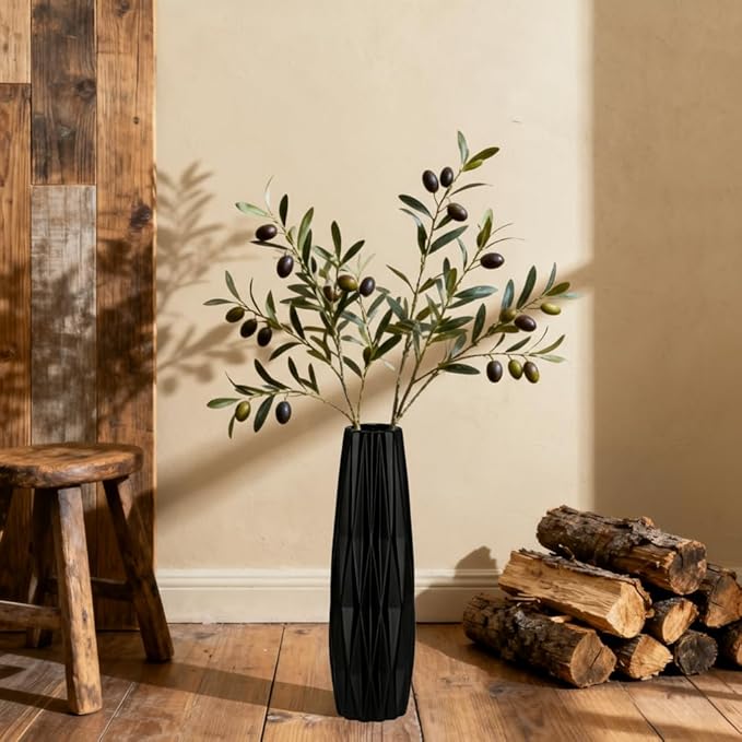 Tall Black Floor Vase – 15.7" Twisted Geometric Ceramic Vase for Modern Home, Living Room, Table Centerpiece or Corner Decoration