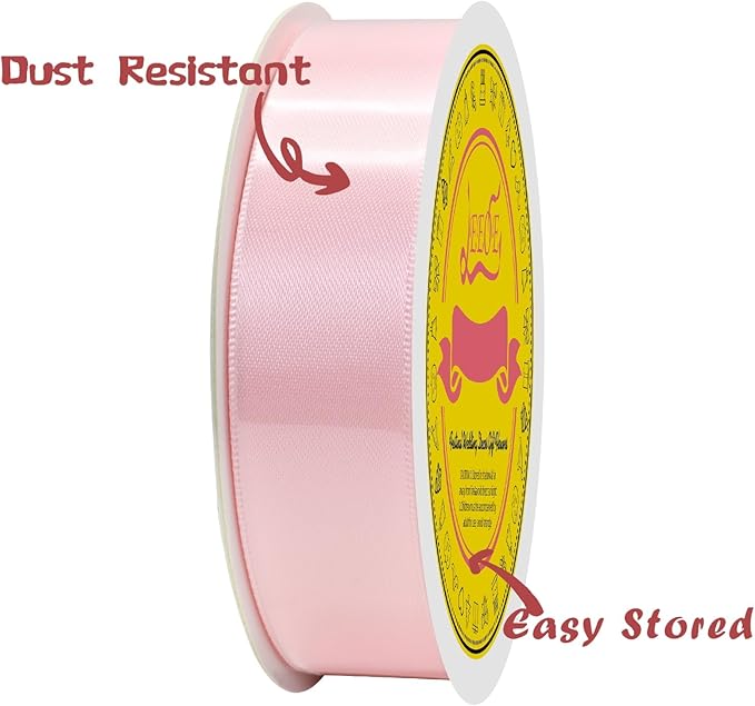 Double Face Lt.Pink Satin Ribbon 7/8 inch X 25 Yards Polyester Lt.Pink Ribbon for Gift Wrapping Very Suitable for Weddings Party Hair Bow Invitation Decorations and More