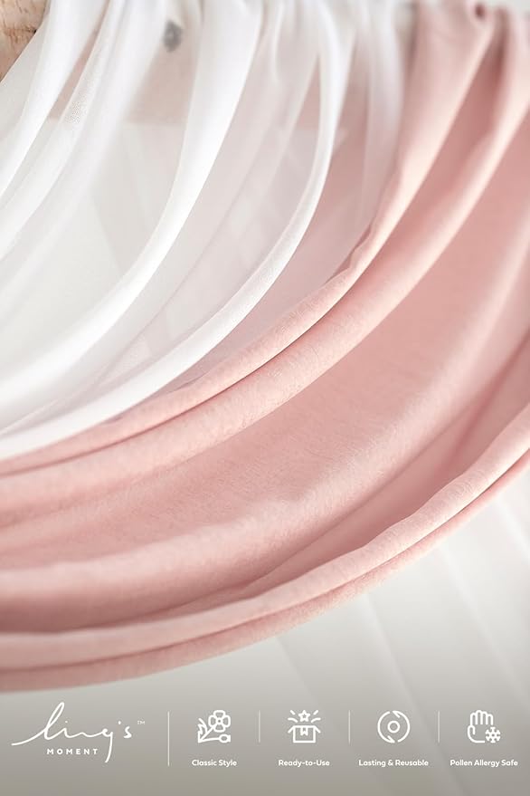 Ling's moment Pink Mauve Artificial Wedding Arch Flowers Kit Pack of 4, 2pcs Hanging Flower Arrangement 2pcs Chiffon Drapes Spring Ceremony Reception Fake Rose Arbor Backdrop Floral Outdoor Decor