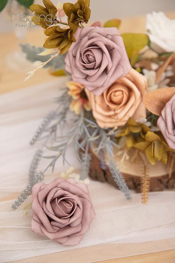 MACTING Artificial Rose Flowers 30PCS Real Touch Fake Flowers with Stem Soft Foam Roses for DIY Wedding Bouquets Table Centerpieces Baby Shower Party Spring Home Valentines Day Decor,Dusty Purple Pink