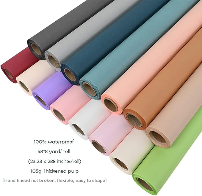 FWSA WRAPS Korean Flower Wrapping Paper Roll Green Matte Bouquet Wrap Florist Paper, 105G Thicken waterproof DIY Art Packaging Kraft Paper 23.23 x 288 inches (Color 11 (Matcha Green))