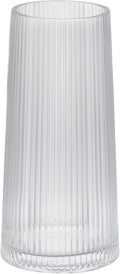 10" High Clear Glass Vase for Flower, Flower Vase for Bouquet, Ribbed Vases, Modern Glass Vase for Living Room, Bedroom, Dinning Table, Wedding, Centerpiece (Clear, 4.8"x10")