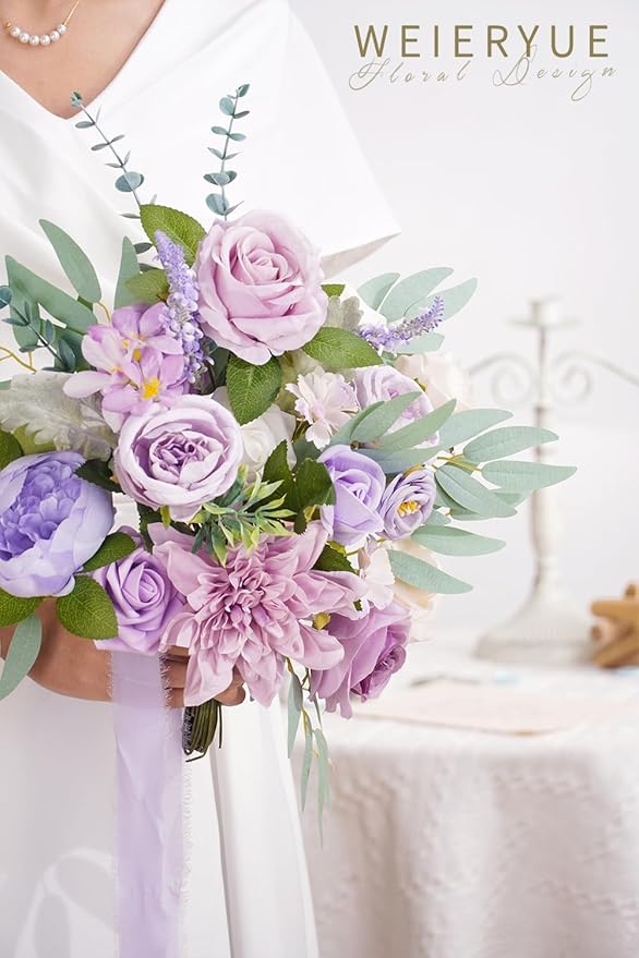 Purple Artificial Flowers Combo Box Wedding Decor,Fake Flowers,Flowers for Decoration,Silk Flowers for Home Decor Indoor,Cake Flowers,Faux Flowers for Crafts