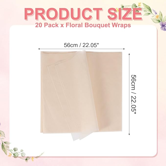 YELARXI Flower Wrapping Paper, Cotton Wrapping Flower Paper, Non-Woven Waterproof Floral Bouquet Wraps - Fitting for (Florist Supplies/Gift) 22 x 22 Inch & 20 Pack & Lotus Pink