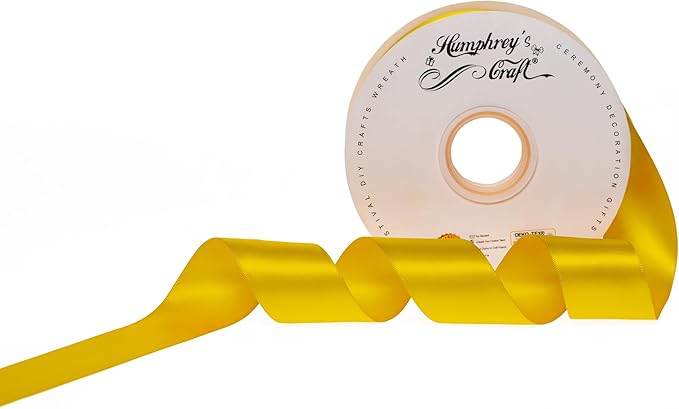 Humphrey's Craft 1-1/2 Inch Double Faced Satin Ribbon - Continuous 50 Yards Daffodil Yellow Thick Satin Ribbon for Crafts, Gift Wrapping, Decoration Christmas Tree, Bouquet, Wedding, DIY Bows, Sewing.