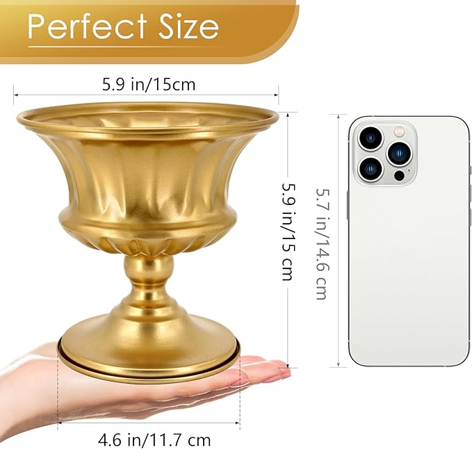 Gold Vase for Centerpieces Compote Bowl: Wedding Pedestal Vase 5.9 Inch Metal Flower Urn for Table Party Home Decor Set of 2